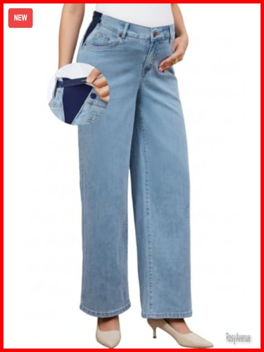 Maternity Wide Leg Jeans Adjustable Waistband Stretch Denim Work Pants